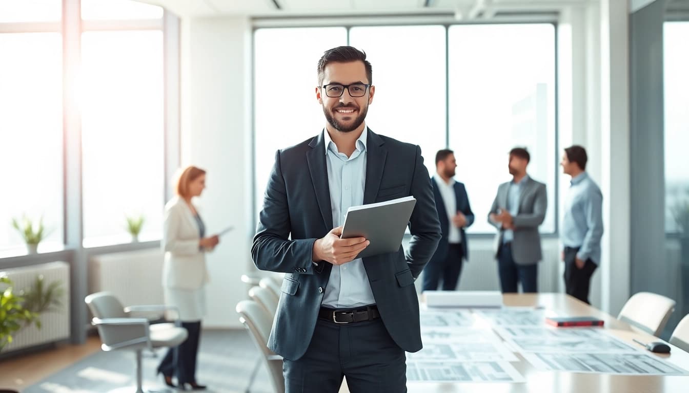 Headhunter Ingenieure in einem modernen Büro, während Gespräche mit Ingenieuren geführt werden.