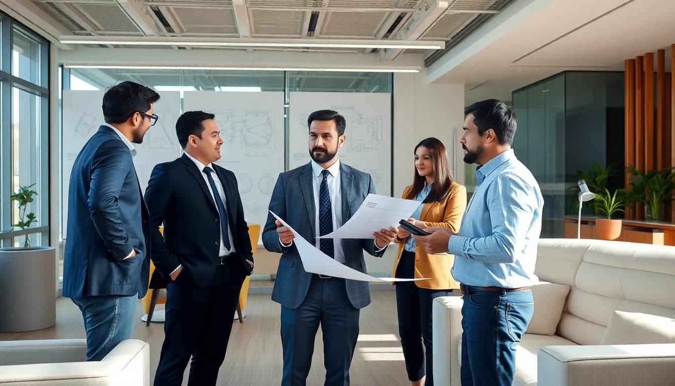 Headhunter Ingenieure in a modern office, facilitating dynamic discussions with engineering talents.
