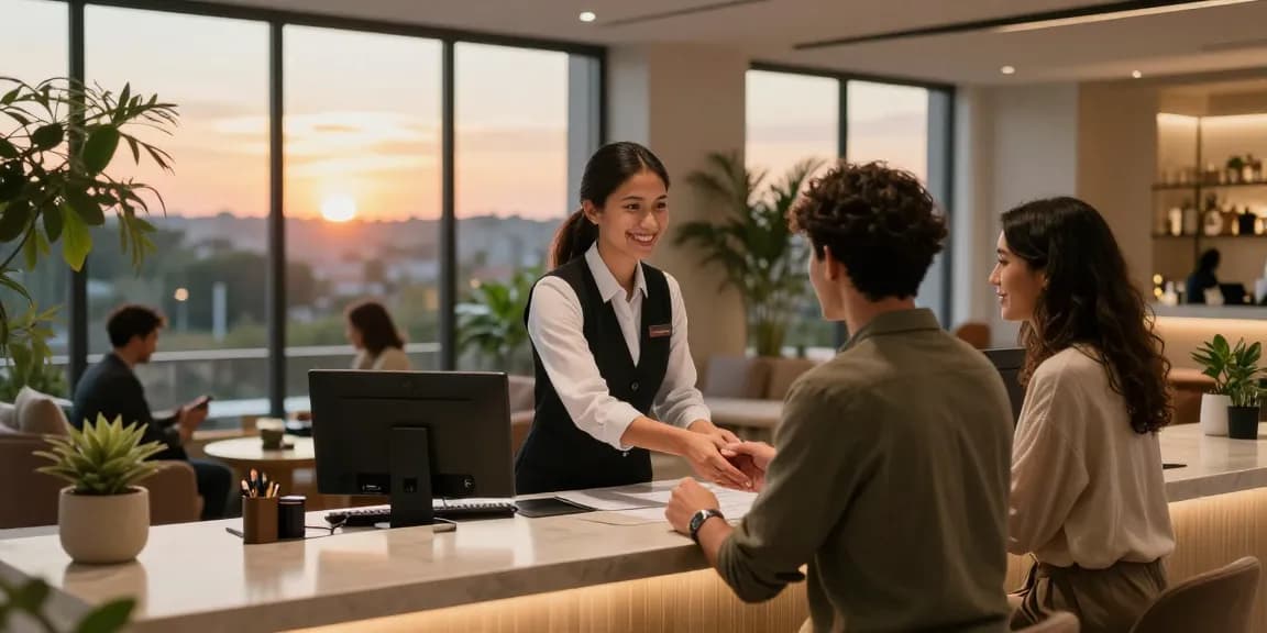 Experience the welcoming ambiance at https://www.carterhotel.com with modern reception and stunning sunset views.
