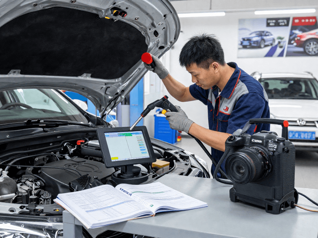Professioneller Mechaniker bei der DPF Reinigung in Laatzen mit modernem Equipment und klaren Arbeitsabläufen.