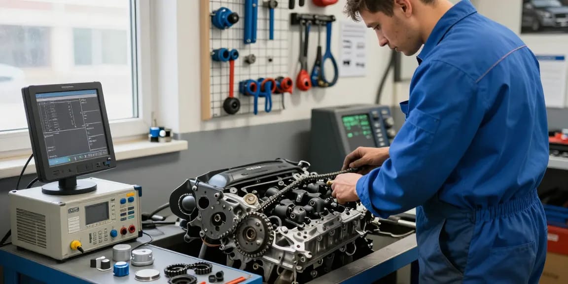 BMW Steuerkette Wechseln von einem qualifizierten Techniker in einer professionellen Werkstattumgebung