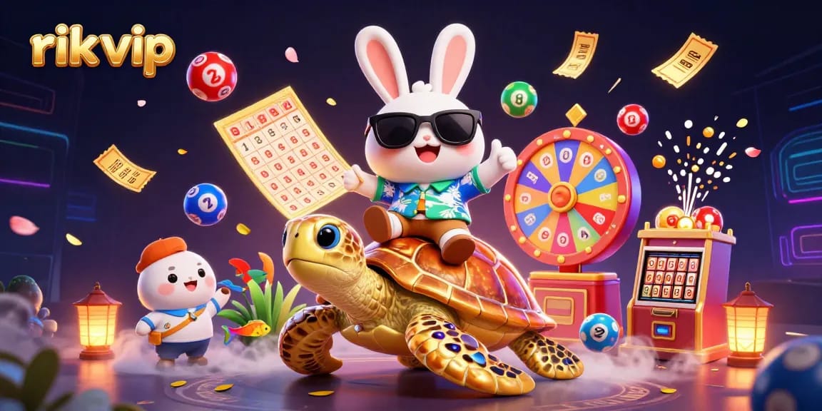Experience the thrill of gaming with rik vip's vibrant 3D lottery scene featuring animated elements.