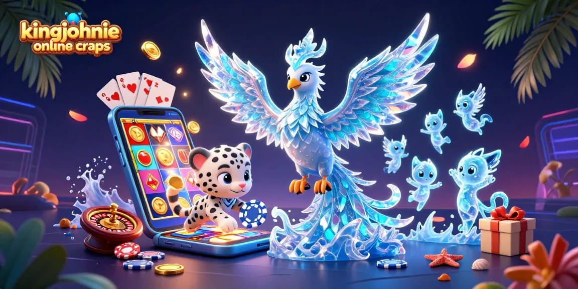 Experience the excitement of kingjohnnie online craps with vibrant characters and dynamic casino elements in this captivating illustration.
