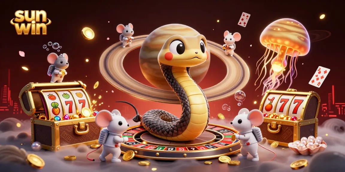 Enjoy thrilling games at sun win with a snake roulette wheel and astronaut mice betting excitement.