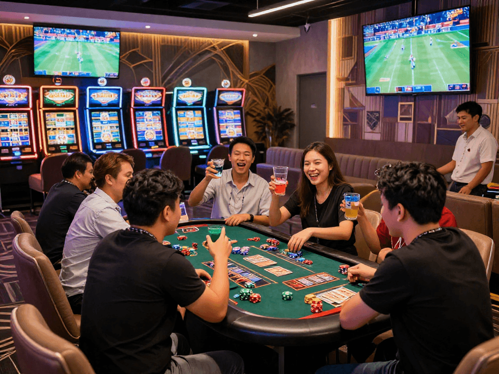 Celebration at vin88 com casino with friends enjoying gaming and fun atmosphere.