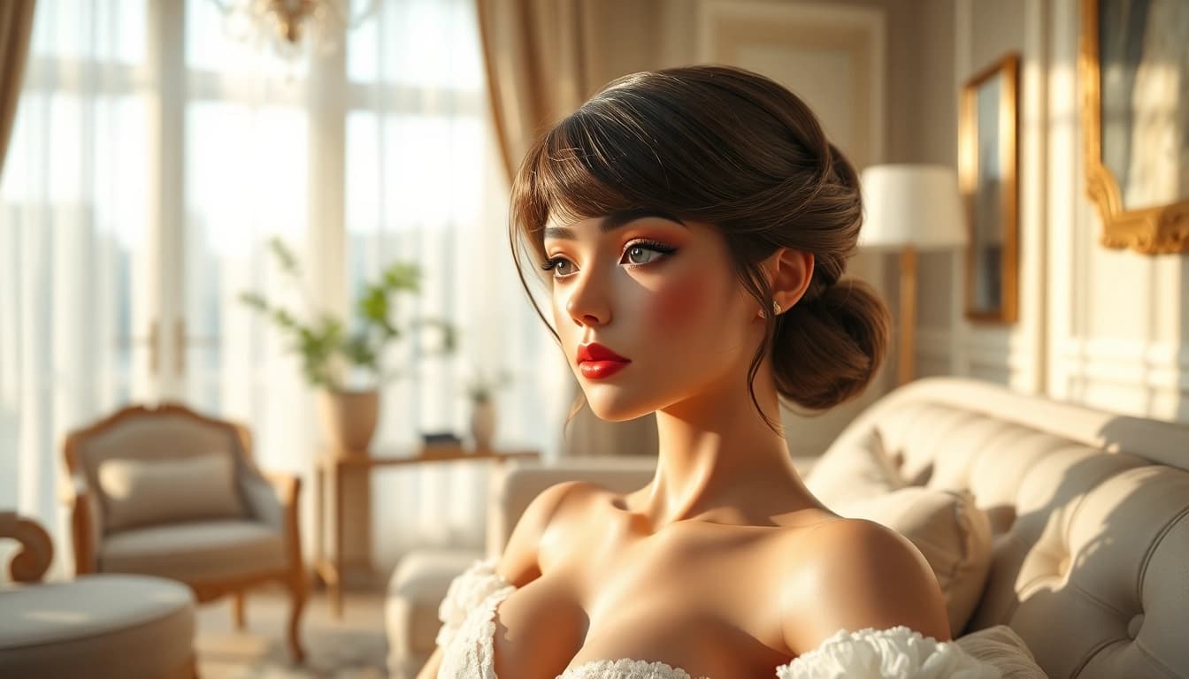 Silicone love doll store featuring a beautifully designed doll in a serene setting.