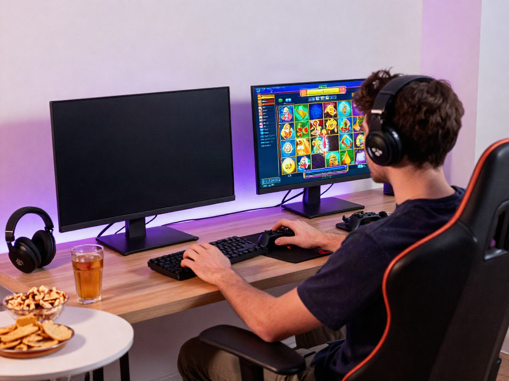 Engaged player enjoying Nohuwin slot games on https://choinohu.vip/ in a cozy gaming setup.
