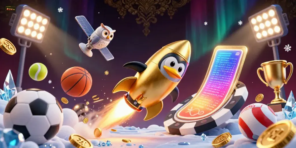 Experience excitement and fun with "truy cập ngay", involving a penguin in a dynamic casino space environment.