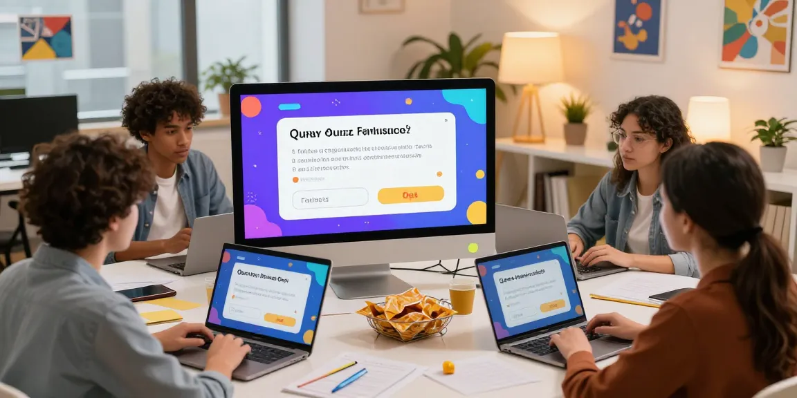 Interaktive Quiz Allgemeinwissen-Session mit begeisterten Teilnehmern in lebendigem Online-Layout