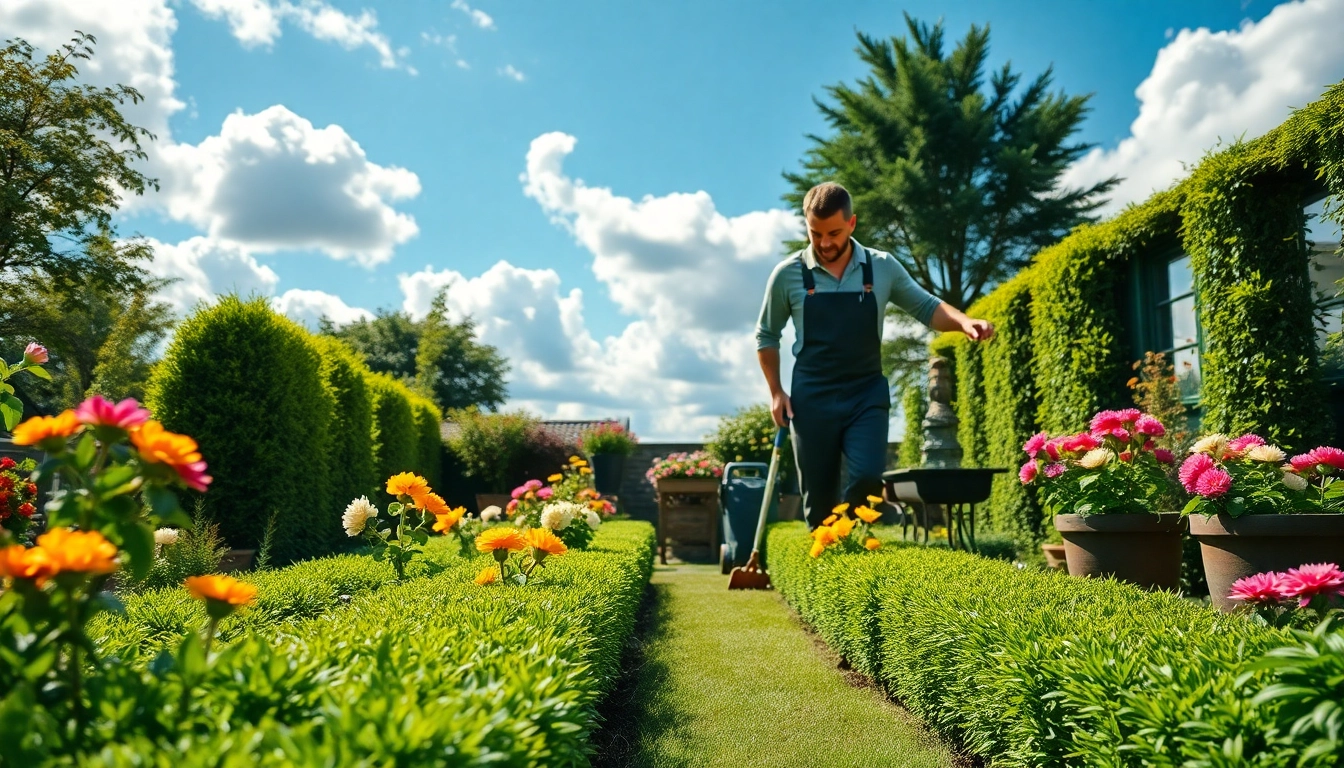 Gartenbaubetrieb Pflege und Gestaltung eines blühenden Gartens mit bunten Pflanzen.