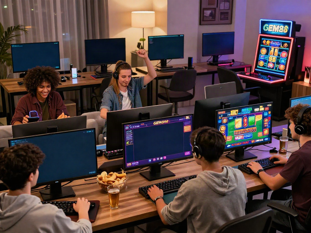 Exciting gaming experience at GEM88 platform with diverse players enjoying sports betting and live casino games.