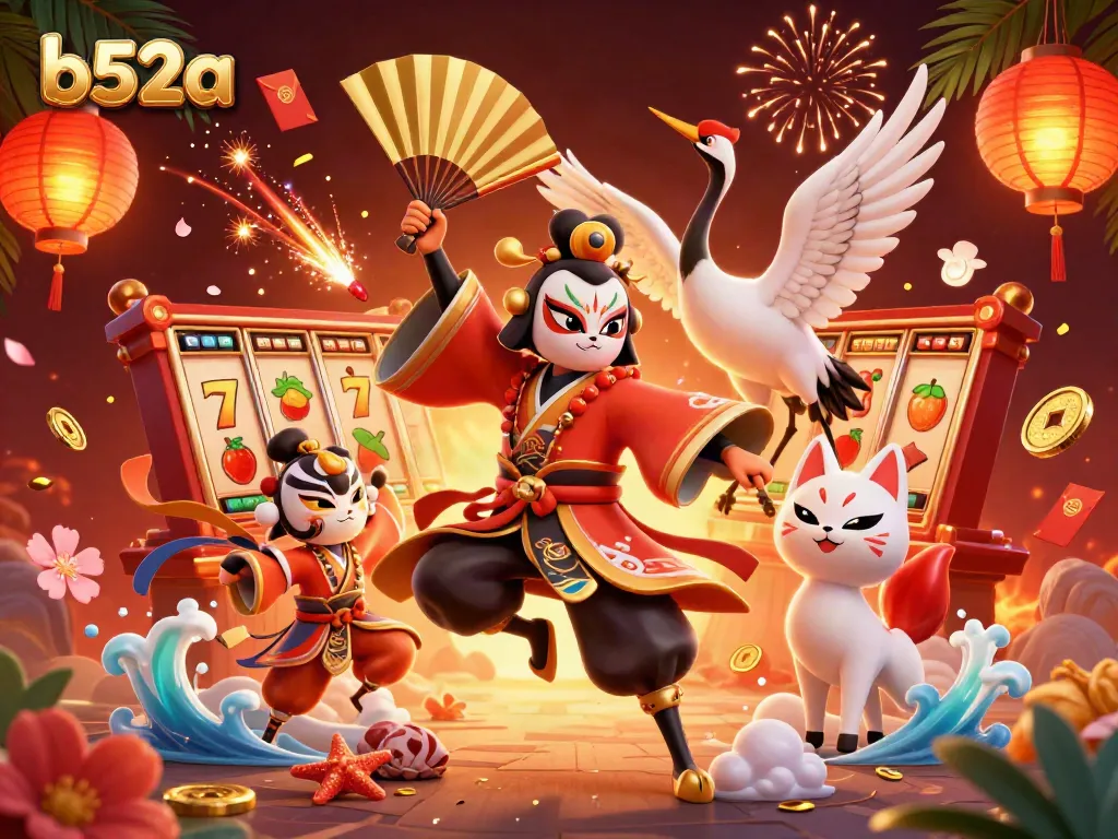 Experience dynamic gaming with b52a, featuring vibrant slot reels and captivating characters.