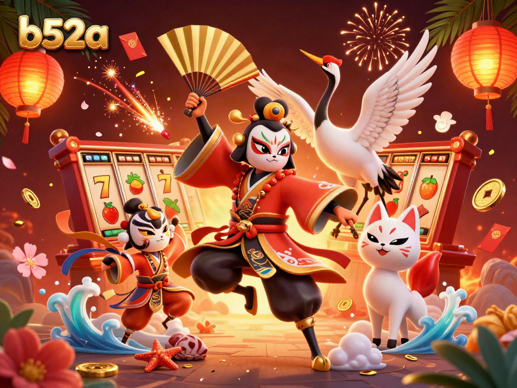 Experience dynamic gaming with b52a, featuring vibrant slot reels and captivating characters.