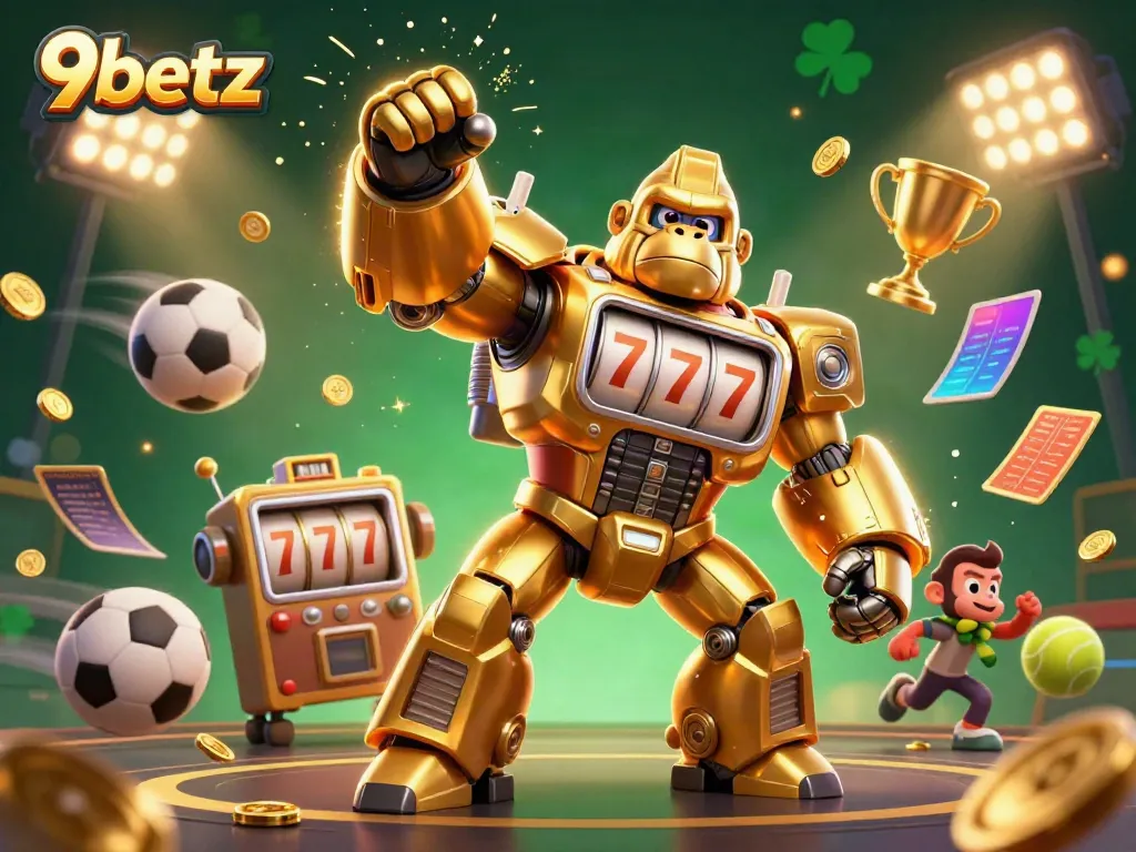 Experience thrilling gameplay with 9betz as the golden gorilla mech brings excitement to online casino betting.