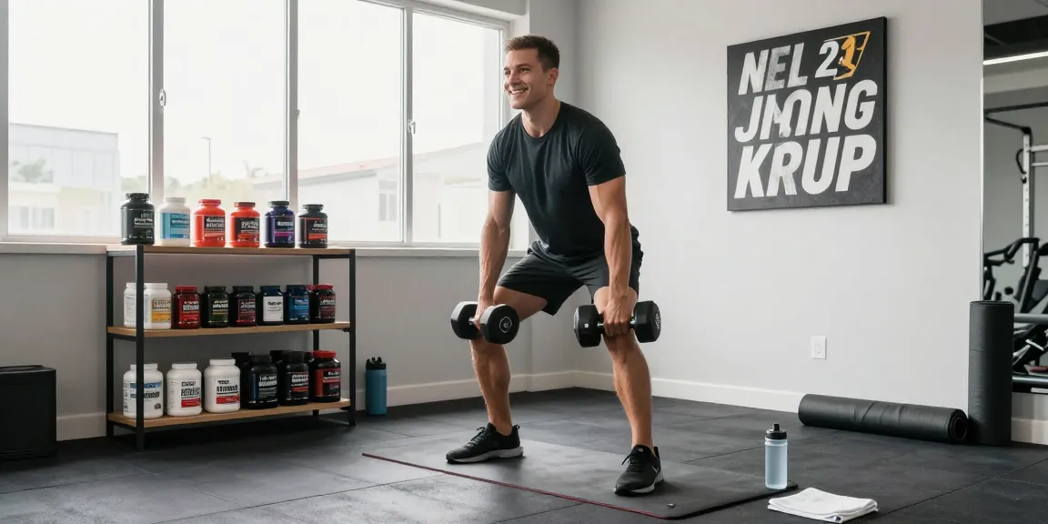 Aktiver Sportler im Astera Shop beim Gewichtstraining mit Fitnesszubehör in heller Umgebung.