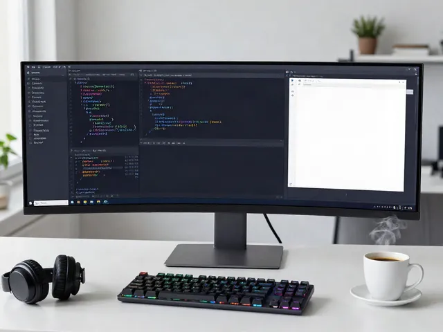 Code review in software development workspace with VS Code on monitor.