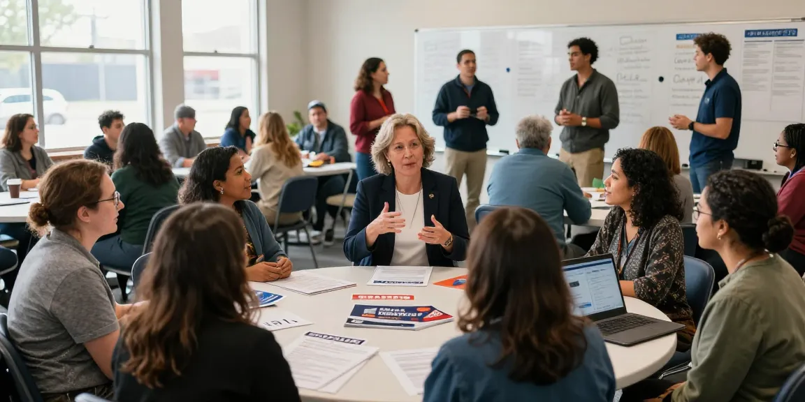 Community engagement scene highlighting Casey Askar's political campaign interactions with diverse voters.