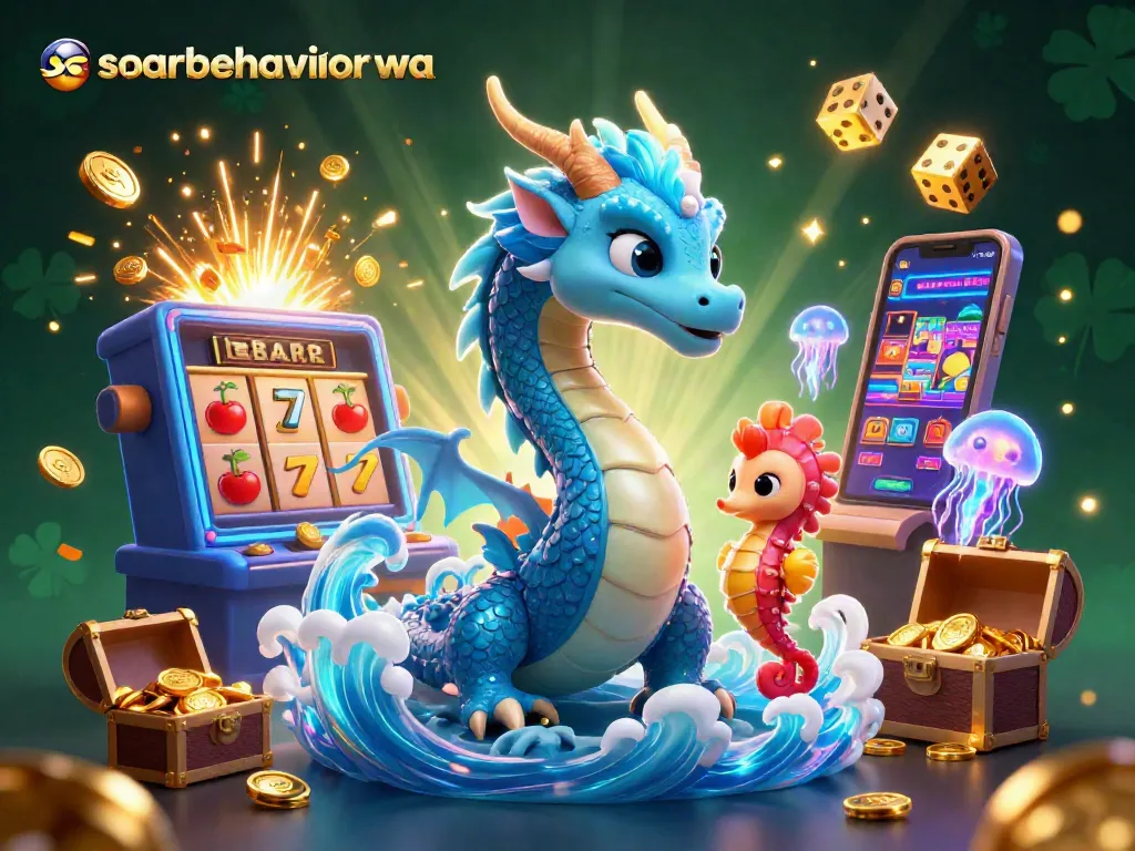 Spin slots and win with soarbehaviorwa, featuring a dragon and vibrant casino elements.