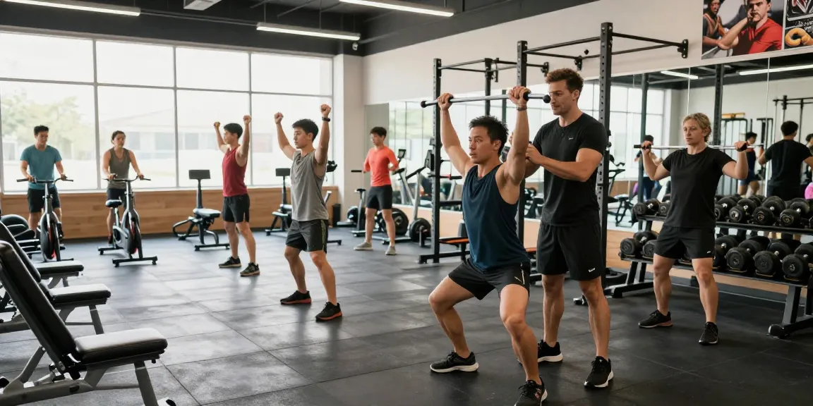 Menschen im Prime Pharma Shop beim Training mit Fitnessgeräten.