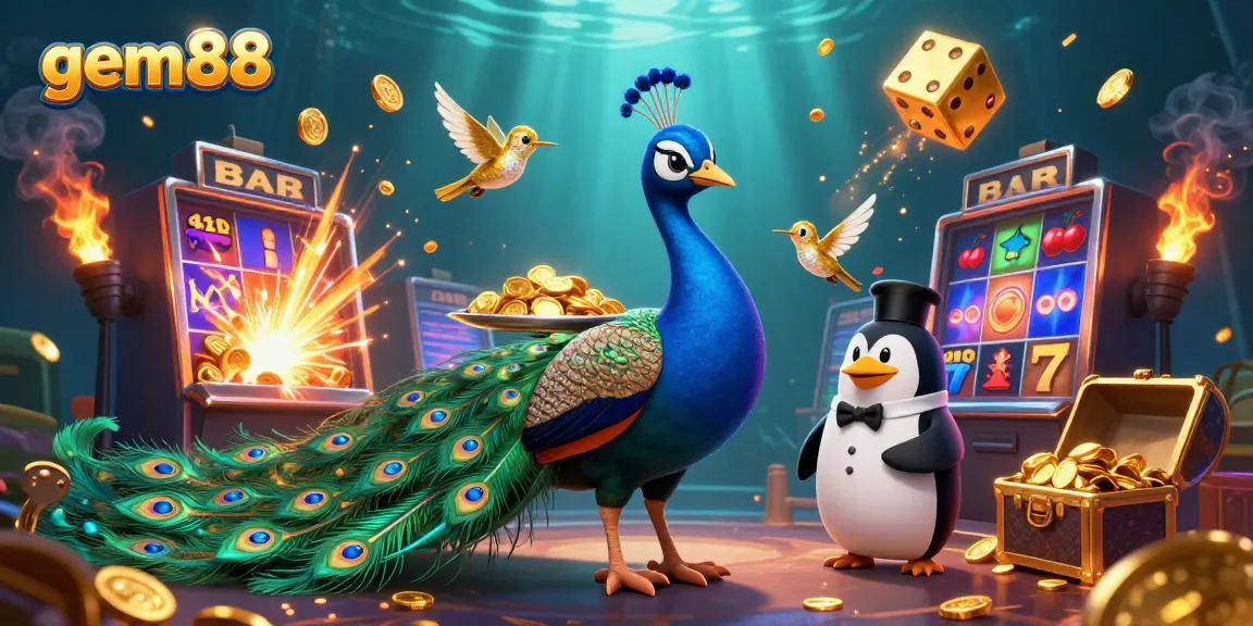 Experience the excitement of gem88 with colorful characters in a vibrant casino environment.
