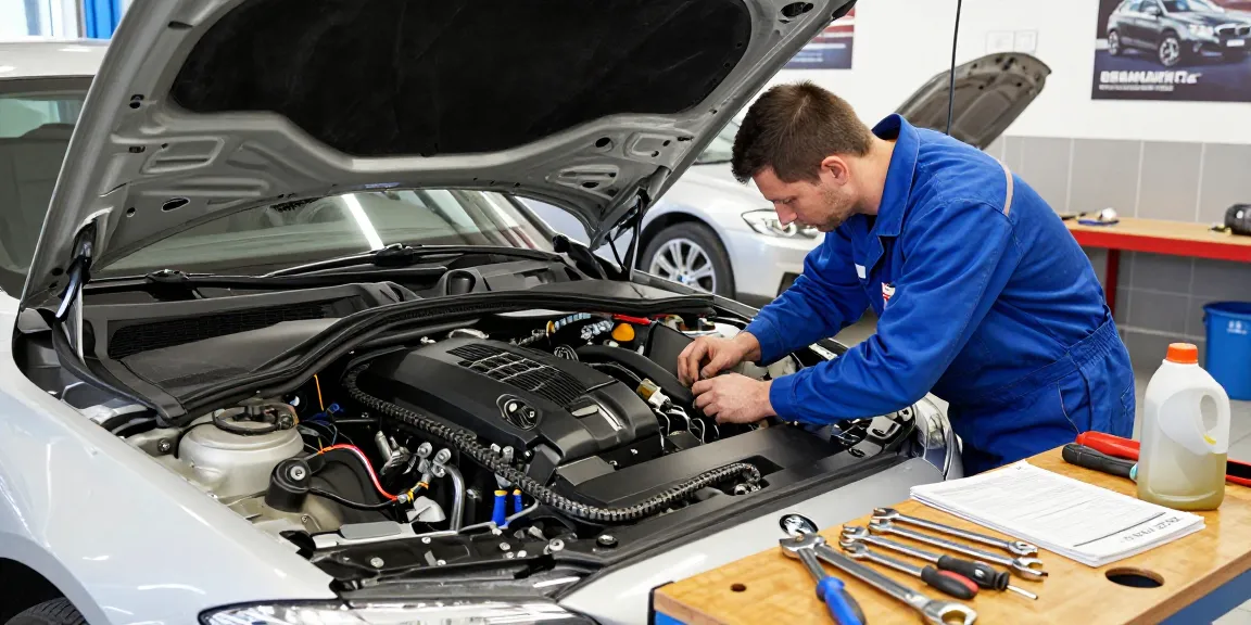 BMW Steuerkette Wechseln Hannover mit einem Mechaniker, der einen Motor in einer professionellen Werkstatt inspiziert.