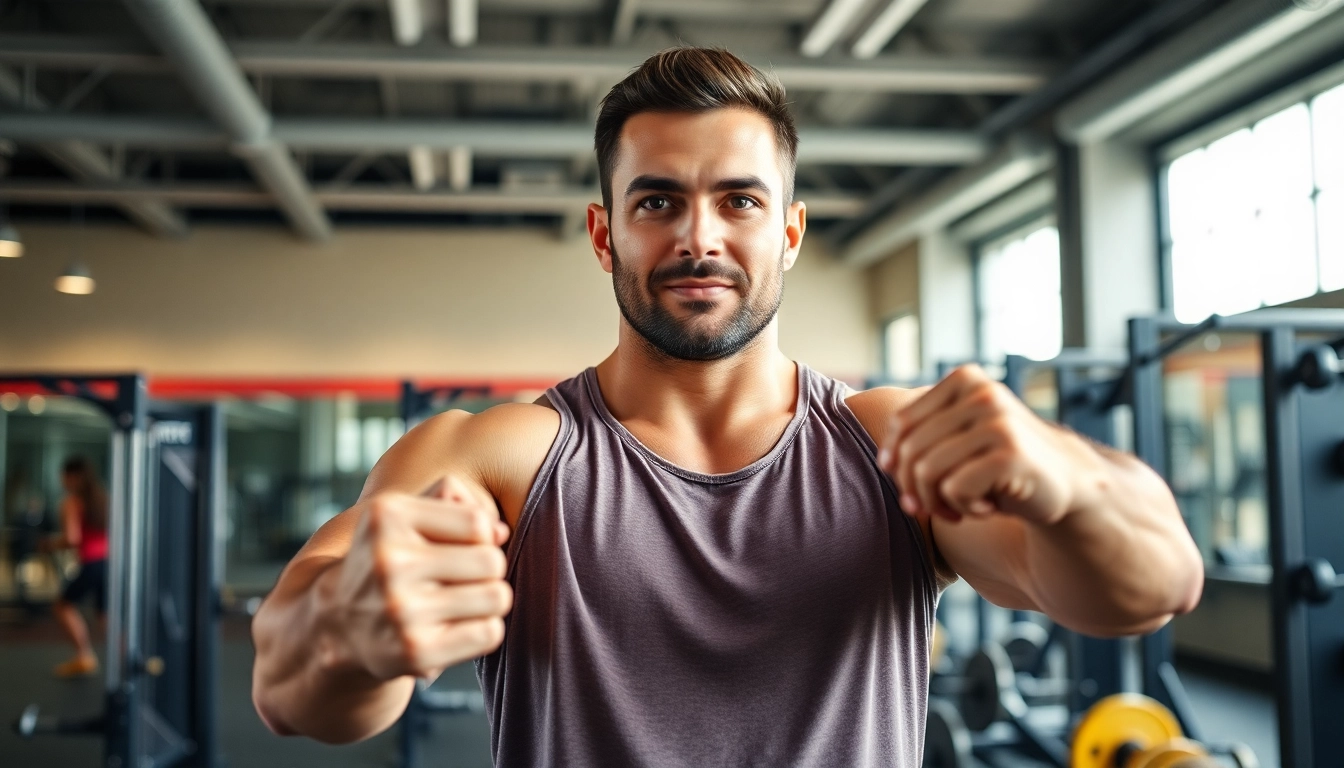 Clenbuterol kaufen: Fitness coach utilizing clenbuterol in an inspiring gym environment.