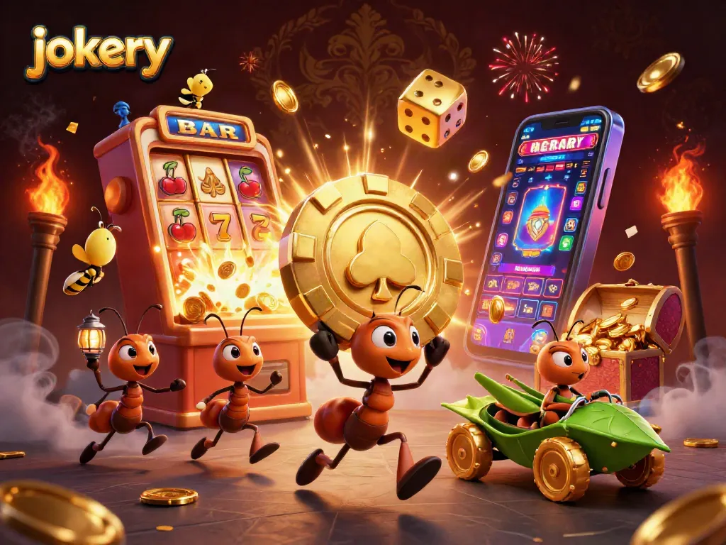 Experience jokery excitement with cartoon ants pulling off a heist amid casino chaos, dynamic jackpots!