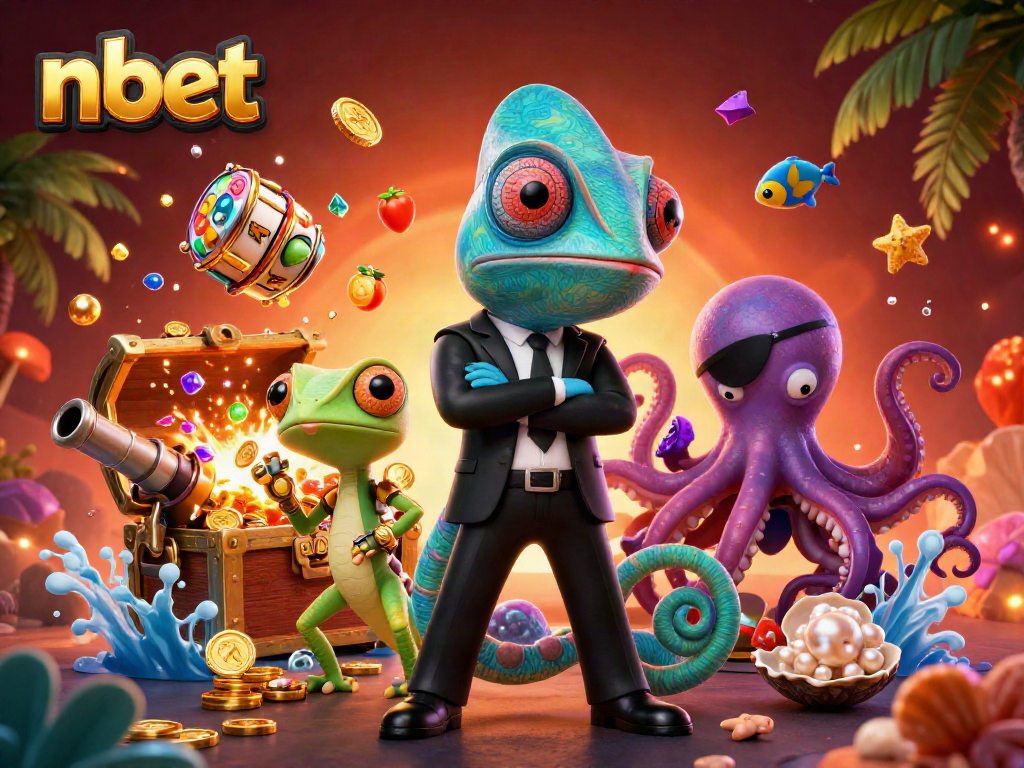 Experience thrilling action in the nbet casino with colorful slot reels and vibrant characters.