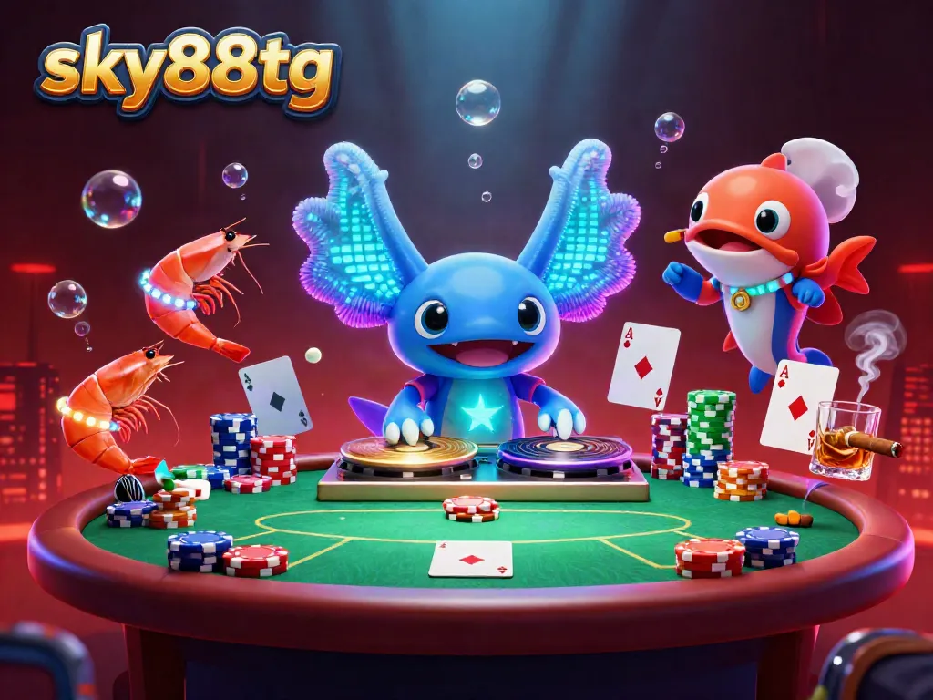 Experience lively gaming action with the sky88tg electric axolotl DJ and vibrant casino elements.