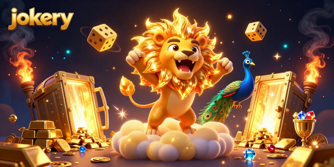 Experience the thrill at Jokery Casino with a 3D scene featuring vibrant gambling elements and characters.