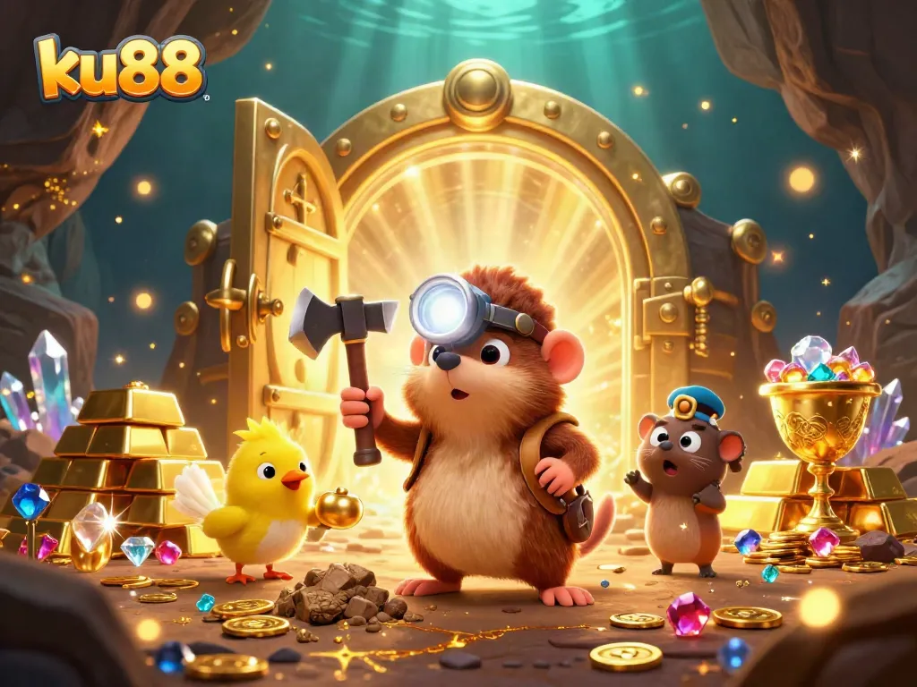 Engage in thrilling adventures with ku88, featuring a treasure hunter in a vibrant casino scene.