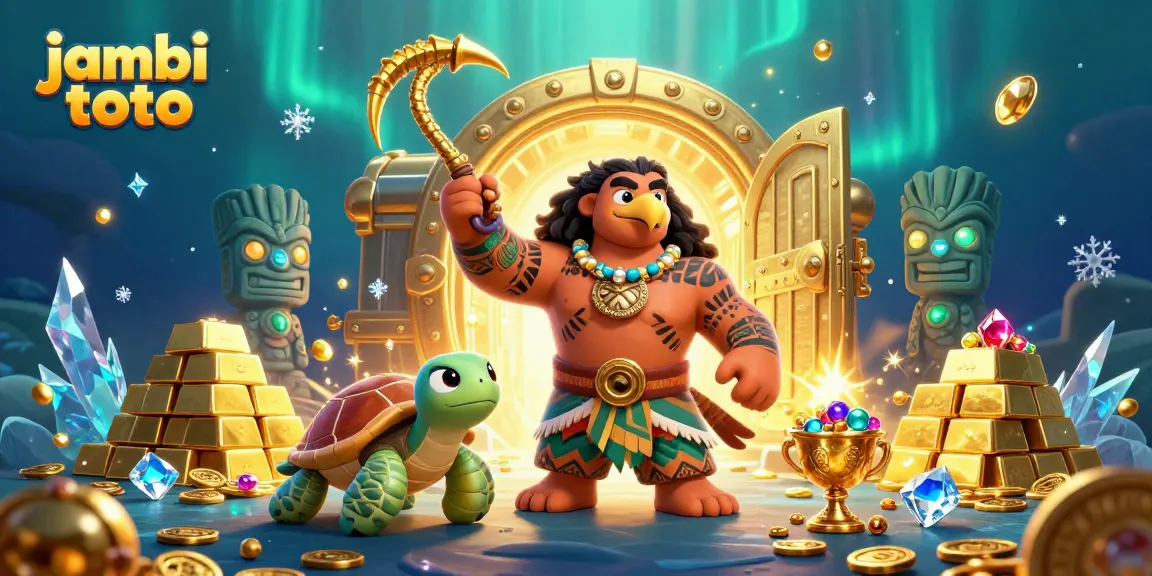 Experience thrilling wins with Jambi Toto's colorful gaming scene featuring vibrant characters and treasures.