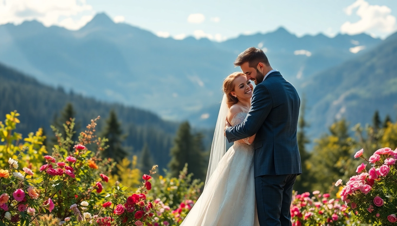 Hochzeitsfotograf Schliersee fängt ein Paar vor einem atemberaubenden Alpenpanorama ein.