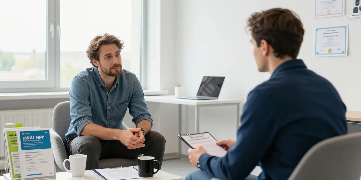 Kunde erhält fachkundige Anleitung von einem MPU Berater Hannover in einem professionellen Büro.