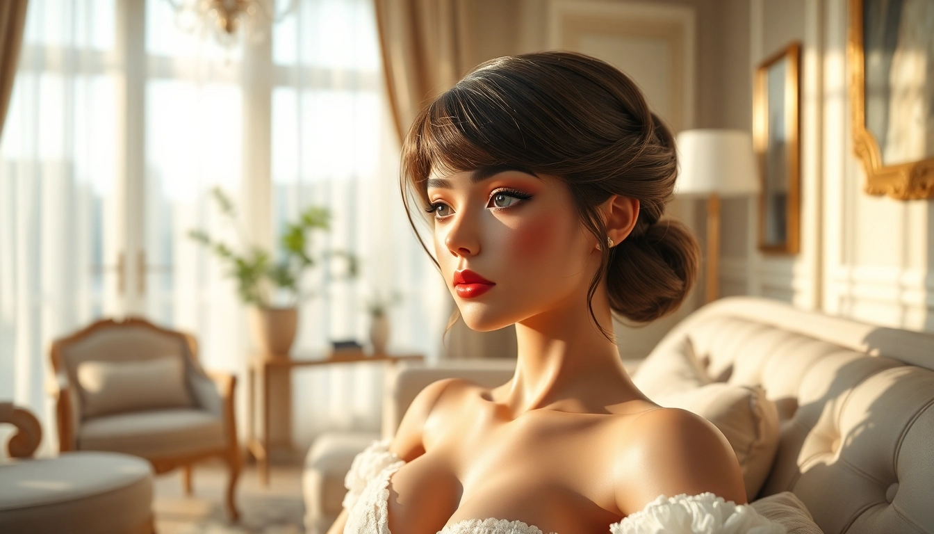 Silicone love doll store featuring a beautifully designed doll in a serene setting.